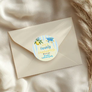 Freshly Graduated Blue Stripe Lemon Graduation Classic Round Sticker