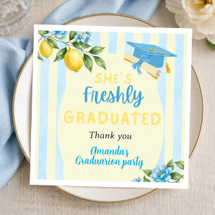 Freshly Graduated Blue Stripe Lemon Graduation Napkin