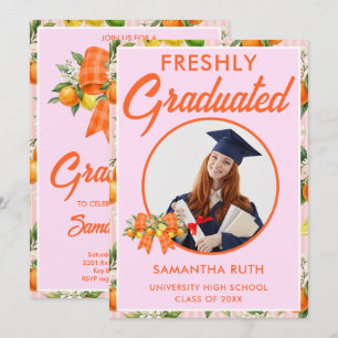 Freshly Graduated Floral Citrus Photo Graduation Invitation