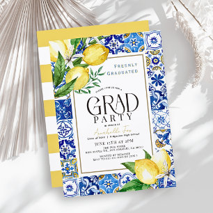 Freshly Graduated Lemon Blue Tile Graduation Invitation