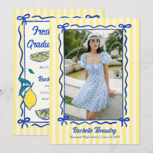 Freshly Graduated Lemon Citrus Preppy Bow Photo Invitation