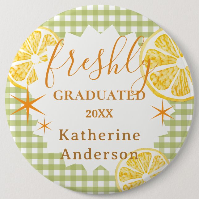Freshly Graduated Lemon Gingaham  6 Cm Round Badge (Front)