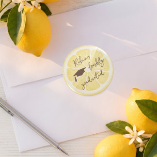 Freshly Graduated Lemon Graduation Cap Classic Round Sticker