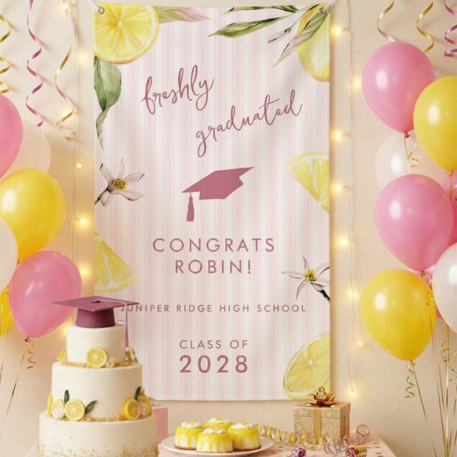 Freshly Graduated Lemon Graduation Party Banner (Creator Uploaded)