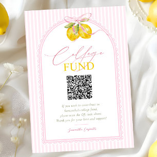 freshly graduated Lemon pink bow College fund Enclosure Card