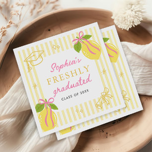 Freshly Graduated Lemon Pink Bow Graduation Napkin