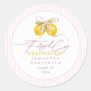 freshly graduated Lemon pink bow graduation PARTY  Classic Round Sticker