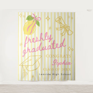 Freshly Graduated Lemon Pink Bow Graduation Tapestry