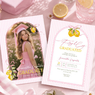 Freshly graduated lemon pink bow photo graduation invitation