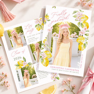 Freshly graduated lemon pink flowers graduation invitation