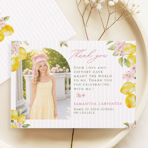 Freshly graduated lemon pink flowers graduation thank you card