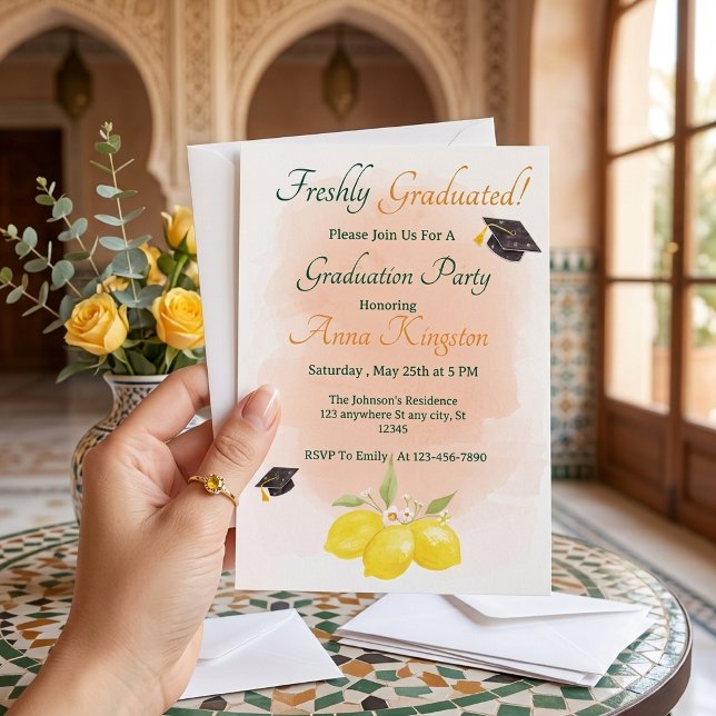Freshly Graduated Lemon Pink Graduation Invitation (Creator Uploaded)