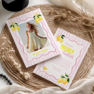 Freshly Graduated Lemon Pink Stripes Graduation Announcement