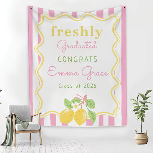 Freshly Graduated Lemon Pink Stripes Graduation Tapestry