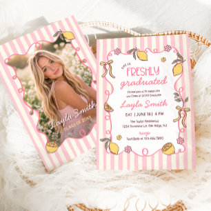 Freshly Graduated Lemon Preppy Pink Grad Party Invitation