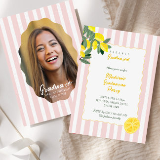 Freshly Graduated Lemon Stripe Graduation Party Invitation