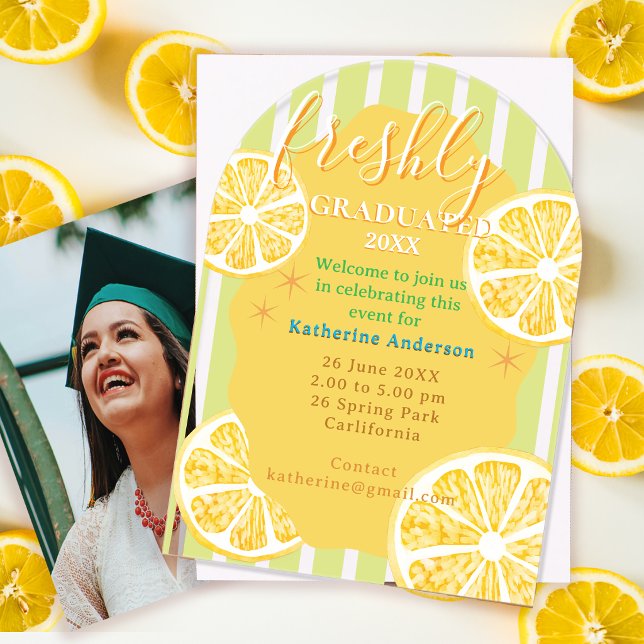 Freshly Graduated Lemon Stripes Acrylic Invitations (Freshly Graduated Acrylic Invitation Card.)