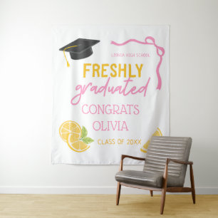 Freshly Graduated Lemonade Graduation Backdrop Tapestry