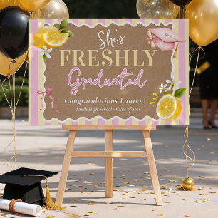Freshly Graduated Lemons Pink Striped Graduation Poster