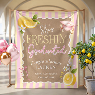 Freshly Graduated Lemons Striped Graduation Banner Tapestry