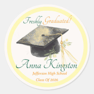 Freshly Graduated Modern Personalised Classic Round Sticker