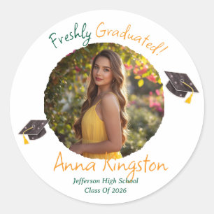 Freshly Graduated Modern Photo Classic Round Sticker
