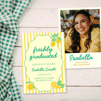 Freshly Graduated Photo Lemon Citrus Graduation Announcement