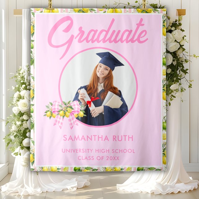 Freshly Graduated Pink Lemon Photo Grad Backdrop Tapestry (Creator Uploaded)
