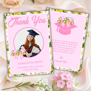 Freshly Graduated Pink Lemon Photo Graduation Thank You Card
