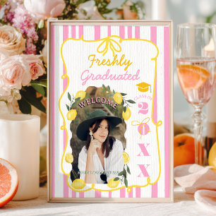 Freshly Graduated Pink Lemon Yellow Bow Photo Poster