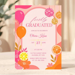 Freshly Graduated Pink Orange Sunset Grad Party Invitation