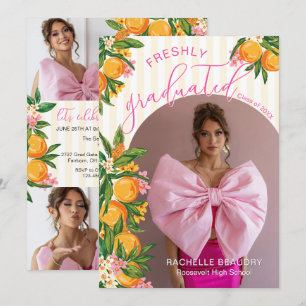 Freshly Graduated Summer Orange Citrus Floral Grad Invitation