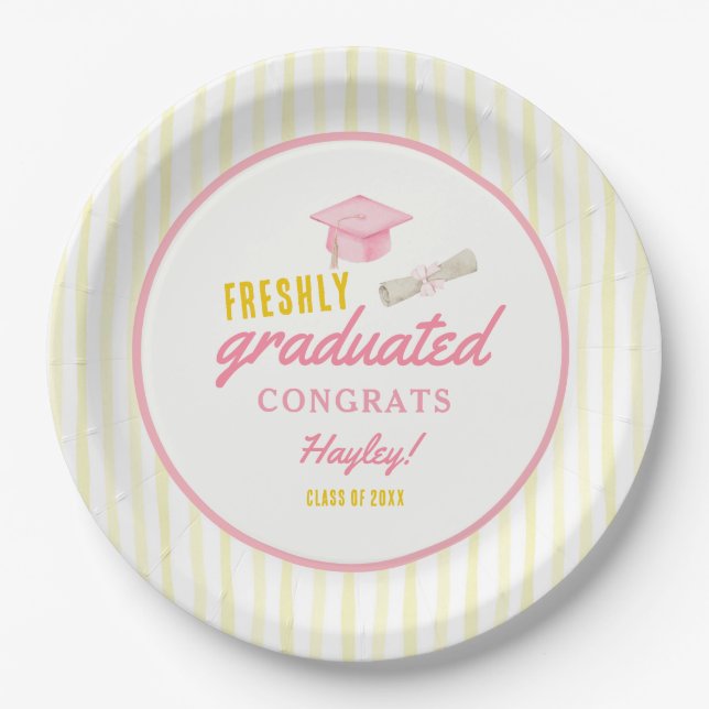 Freshly Graduated Themed Graduation Party Paper Plate (Front)