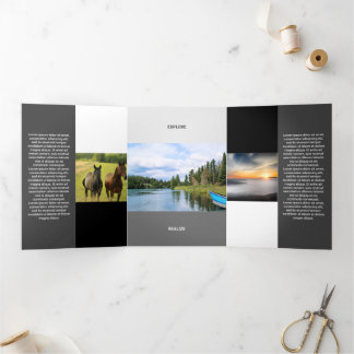 Freshly Grey Black Tone Squared Off Qr Code Tri-Fold Card