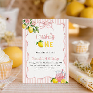 Freshly One Sweet Lemonade First Birthday Pink Bow Invitation