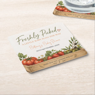 Freshly Picked Farmers Market Baby Shower Square Paper Coaster