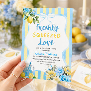 Freshly Squeezed Blue Bow Lemon Bridal Shower Invitation
