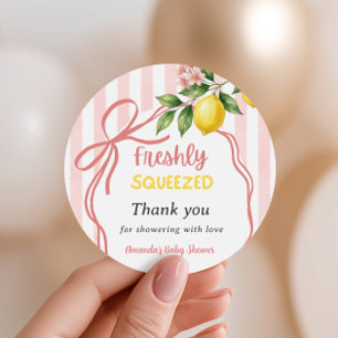 Freshly Squeezed Lemonade Bow Lemon Baby Shower Classic Round Sticker