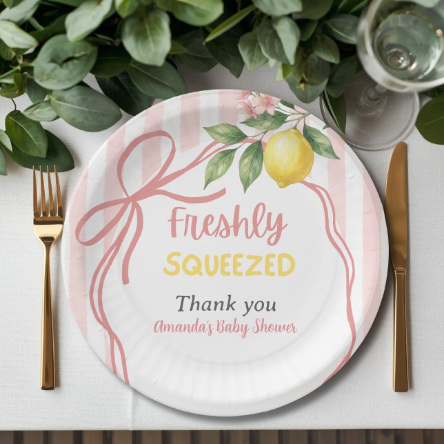 Freshly Squeezed Lemonade Bow Lemon Baby Shower Paper Plate (Creator Uploaded)