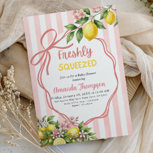 Freshly Squeezed Lemonade Pink Bow Baby Shower Invitation