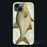 Freshwater Fish on Map iPhone 13 Case<br><div class="desc">This art print illustrates a detailed painting of a freshwater fish. The background is a vintage map in light aquatic colour. This design would perfectly fit any product of your fishing collection.</div>