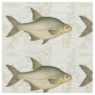 Freshwater Fish on Map Fabric