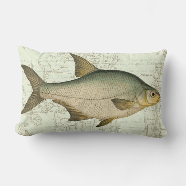 Freshwater Fish on Map Lumbar Cushion (Front)