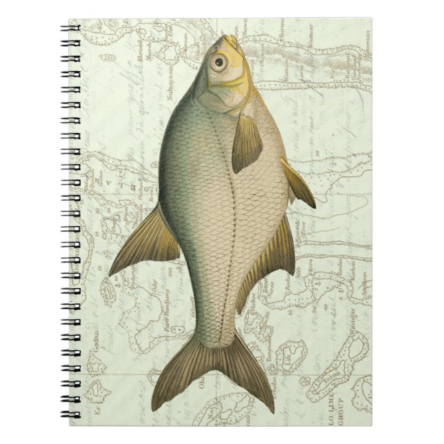 Freshwater Fish on Map Spiral Notebook (Front)