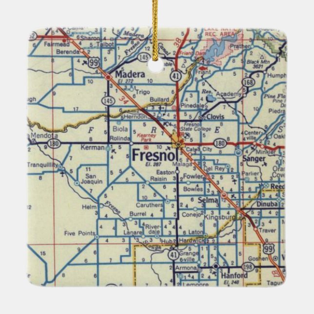 Fresno CA Vintage Map Ceramic Ornament (Back)