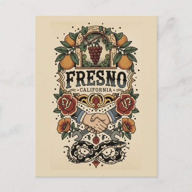 Fresno California Central Valley Postcard (Front)