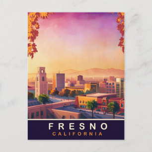 Fresno, California, City Skyline, Travel Postcard