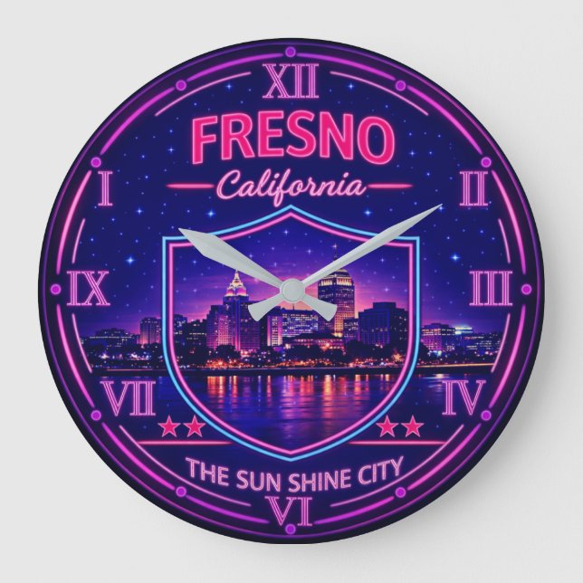 Fresno California Downtown Skyline  Large Clock (Front)