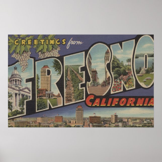 Fresno, California - Large Letter Scenes Poster (Front)