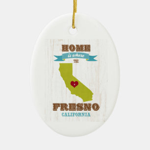 Fresno, California Map –Home Is Where The Heart Is Ceramic Tree Decoration